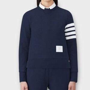 Thom Browne 4-Bar Sweatshirt Navy Blue Cotton Crew Neck Long Sleeve Women IT 46